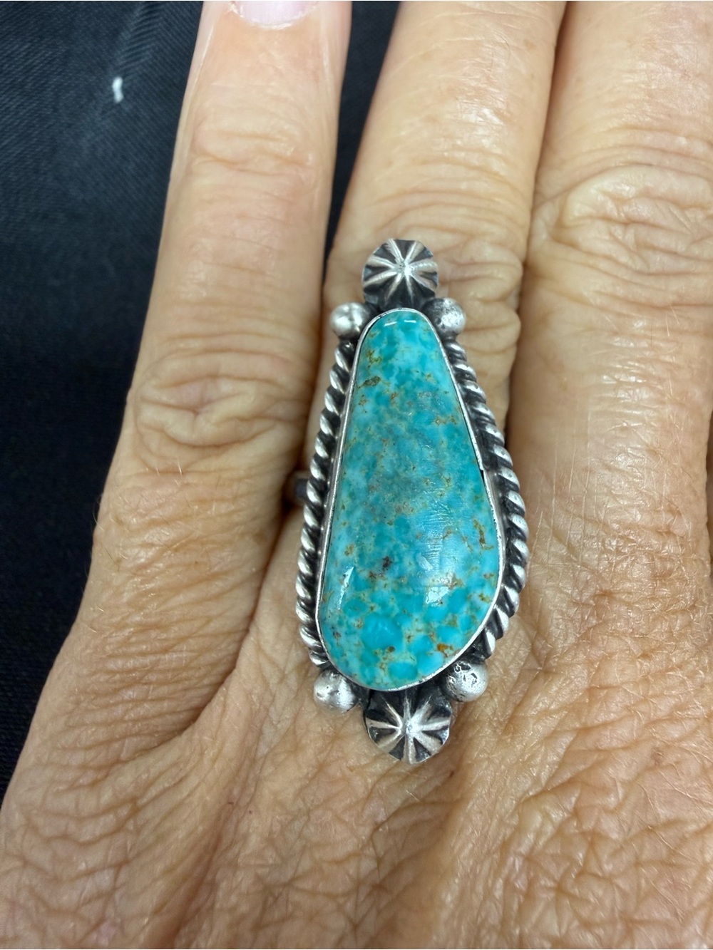 DIXXON Turquoise Teardrop Navajo Sterling Silver Ring